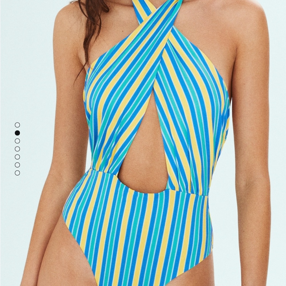 BRAND NEW, never worn Mango x Simon Miller multi-colored striped wrap swimsuit